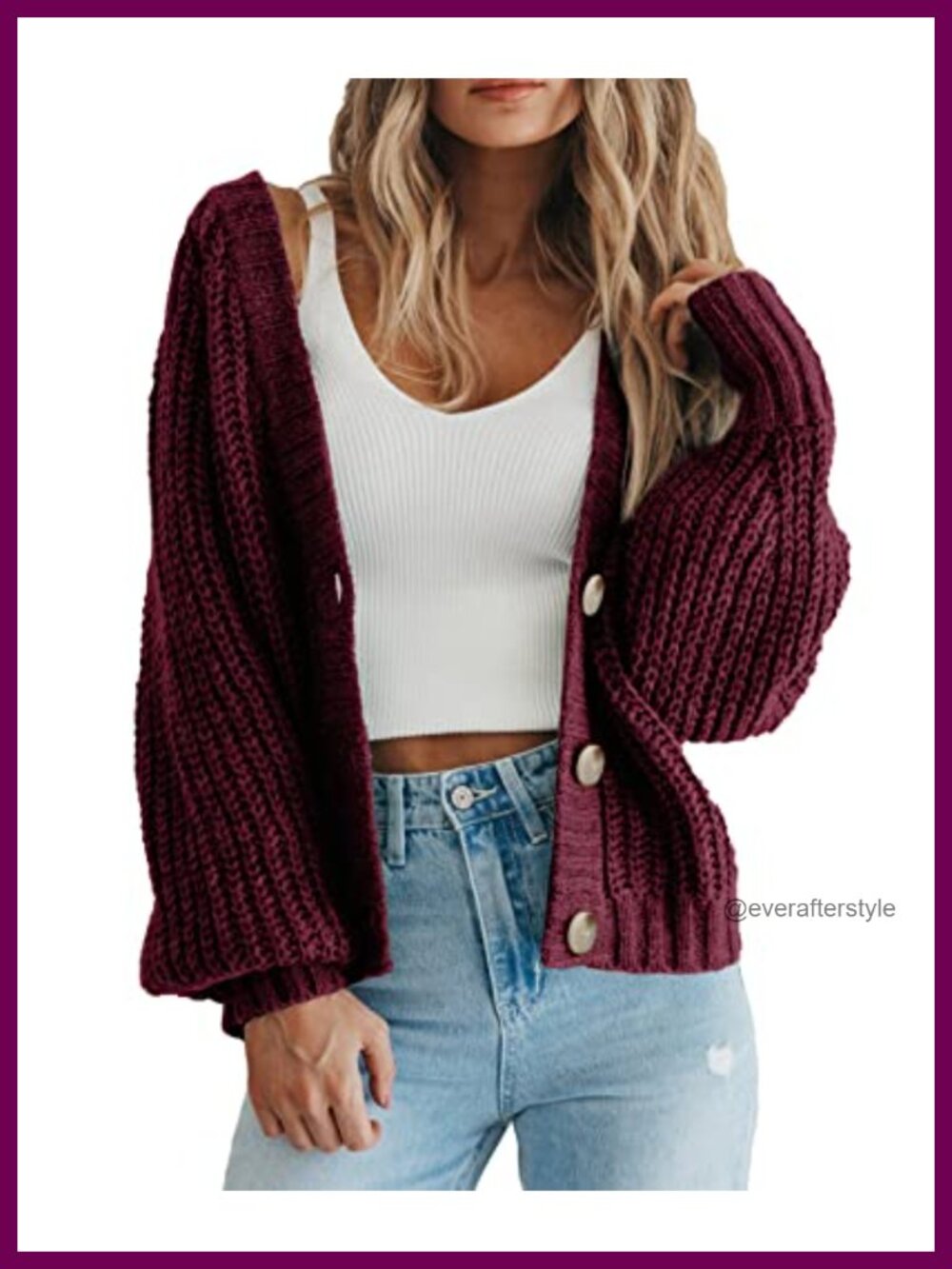 Chunky Knit Open Front Cardigan Long Sleeve V Neck Button Fall Sweater